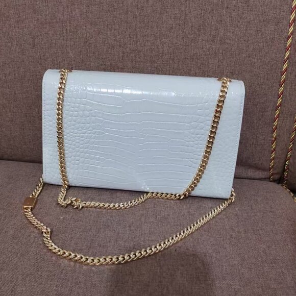 Yves YSL Saint Laurent KATE medium fringed crocodile-embossed leather bag - Picture 2 of 8